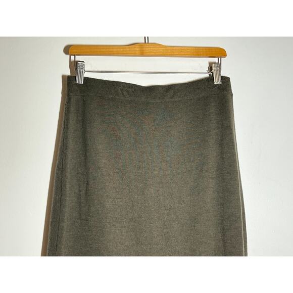 DO NOT PURCHASE SOLDEileen Fisher Olive Green 100% Merino Wool Knit Midi Skirt M - Picture 2 of 7
